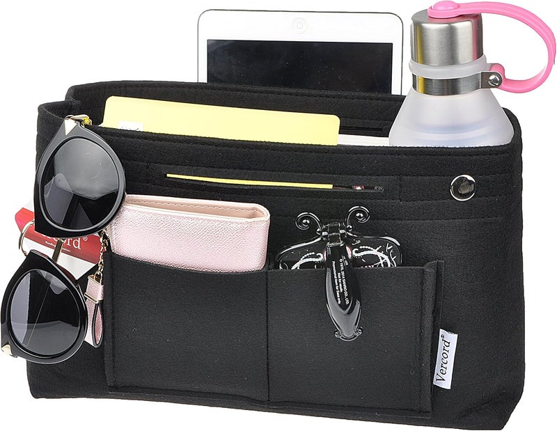 Vercord Felt Purse Tote Organizer Insert Divider Inside Handbag for Women Medium Black - Image 2
